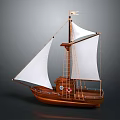 Wooden Sailboat Model With White Sails Mast Small Flag And Wooden Hull