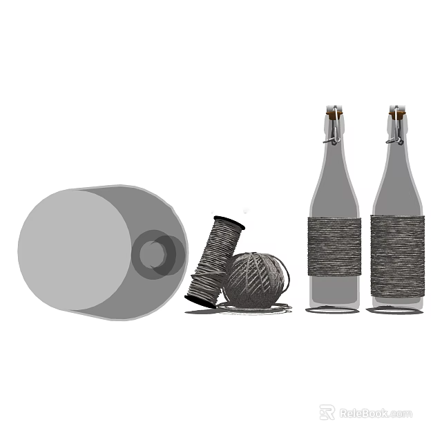 Decorative Rope Wrapped Vase with Coiled Rope Spool and Circular Base Design 3d model 