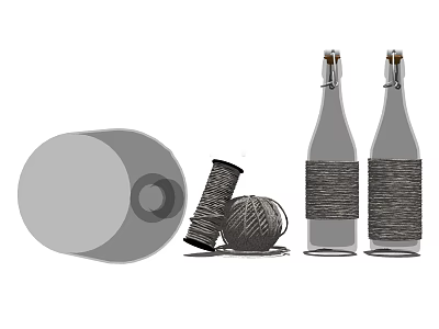 Decorative Rope Wrapped Vase with Coiled Rope Spool and Circular Base Design 3d model