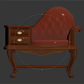 Classic Red Leather Tufted Single Sofa With Carved Wooden Frame and Side Table With Drawers