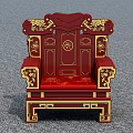 Red Chinese Classical Single Sofa With Gold Carved Ornate Backrest And Upholstered Seat