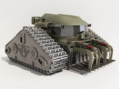 Green Military Style Tank With Large Tracks And Front Mechanical Claws 3d model
