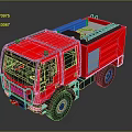 Red IVECO Fire Truck With Blue Emergency Lights And Roof Equipment