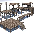 Wooden House Exterior With Multiple Platforms Stairs And Wooden Frames