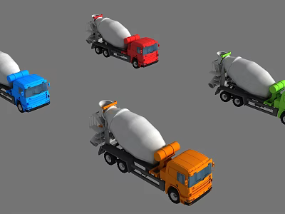 Colorful Concrete Mixer Utility Vehicles in Blue Red Orange Green for Construction 3d model