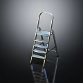 Silver Metal Four Step Ladder With Reflective Surface On Black Background 3d model