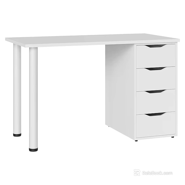 White Modern Desk With Four Drawers And Simple Sturdy Leg Structure 3d model