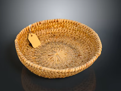 Woven Storage Basket With Yellow Tag For Home Organizing Natural Material 3d model