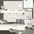 Kids Room Interior With Bunk Bed Study Desk Plush Toys And Window Blinds