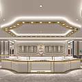 Luxury Modern Jewelry Store Interior Design With Golden Trim Display Counters And Soft Ambient Lighting