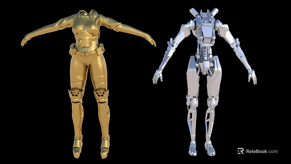Game Movie Characters Gold And Silver Mechanical Armor Full Body Design Models 3d model 