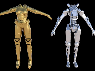 Game Movie Characters Gold And Silver Mechanical Armor Full Body Design Models 3d model