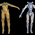 Game Movie Characters Gold And Silver Mechanical Armor Full Body Design Models