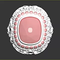 Elegant White Carved Ring With Red Gemstone And Pink Dots Design