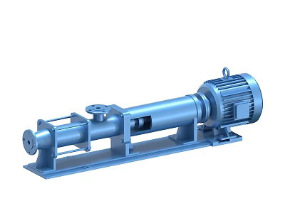 Blue Industrial Screw Pump With Motor Driven Metal Structure For Conveying Applications 3d model