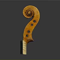 Polished Wooden Violin Scroll With Spiral Design And Tuning Pegs