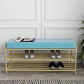 Colorful Sofa Bench With Golden Metal Frame Shoes Magazine And Green Plant Decor