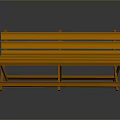 Orange Wooden Bench With Simple Design Backrest And Crossed Legs