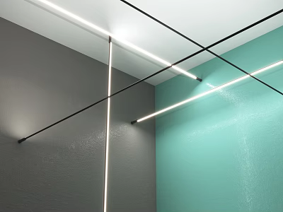 Modern Linear Decorative Lights Installed On Ceiling With Gray And Teal Walls 3d model