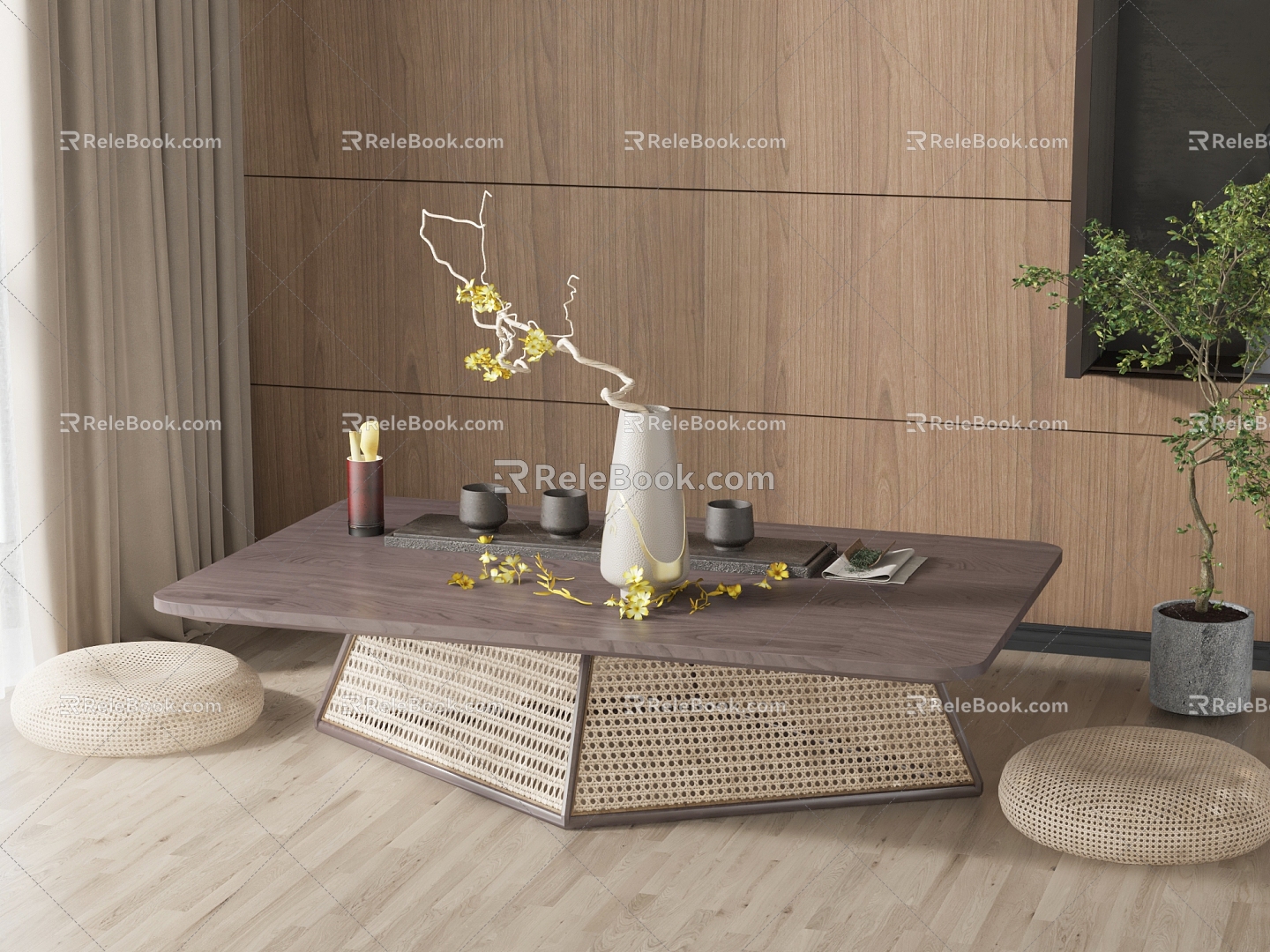 New Chinese Tea Table and Chair Tatami Tea Table and Chair Combination 3d model