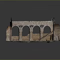 Detailed Ancient Architecture Model With Stone Arches Ruined Walls Stairs And Base Platform