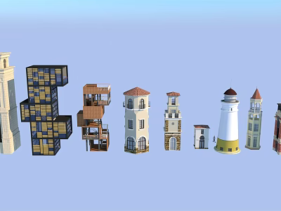 Various Architectural Towers Featuring Traditional Modern And Lighthouse Design Styles 3d model
