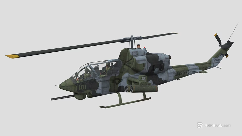 Armed Military Attack Helicopter Featuring Camouflage Paint Cockpit And Weapon Systems 3d model 
