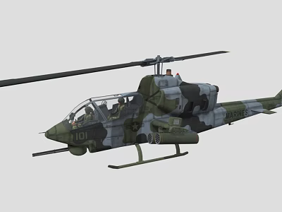 Armed Military Attack Helicopter Featuring Camouflage Paint Cockpit And Weapon Systems 3d model
