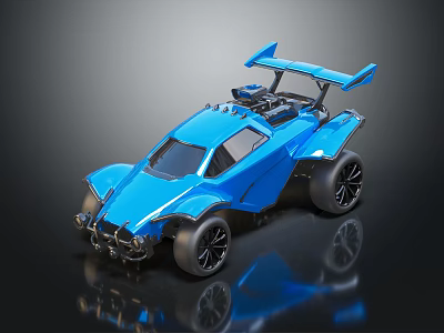 Blue Electric Toy Car With Racing Style Rear Wing And Sleek Black Wheels 3d model