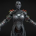 Futuristic Metallic Humanoid Robot With Mechanical Armor Red Shoulder Accents And Clawed Hands