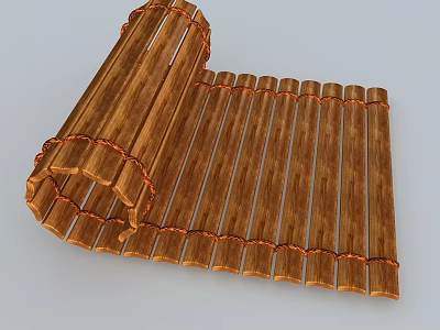 Bamboo Roll Up Curtain With Natural Slats And Red String Binding 3d model