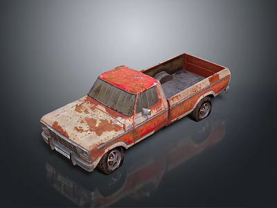 Rusty Old Pickup Truck With Weathered Exterior And Empty Bed 3D Rendering 3d model