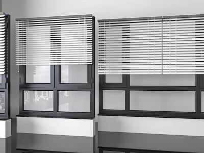 Casement Windows With Black Frames White Blinds Glass Panels In Interior 3d model