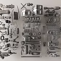 Assorted Mechanical Parts And Tools Collection With Gears Bolts Wrenches And Cogs 3d model