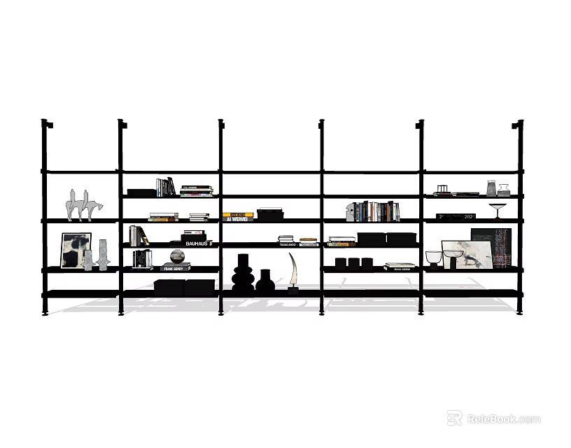 Decorative Ornament And Figurine Set Displayed On Multiple Shelves With Books And Small Decorations 3d model 