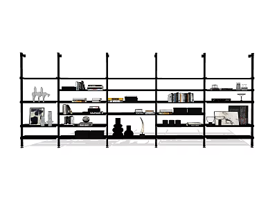 Decorative Ornament And Figurine Set Displayed On Multiple Shelves With Books And Small Decorations 3d model
