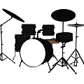 Modern Black Drum Set With Drums Cymbals And Sturdy Metal Stands