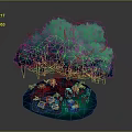 Vibrant Green Blue Tree Plant With Red Mushrooms On Artistic 3D Base