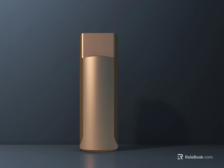 Golden Cylindrical Door Handle with Square Top Cover Against Dark Blue Wall and Gray Countertop 3d model 