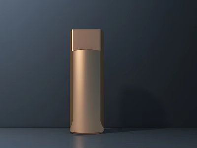 Golden Cylindrical Door Handle with Square Top Cover Against Dark Blue Wall and Gray Countertop 3d model