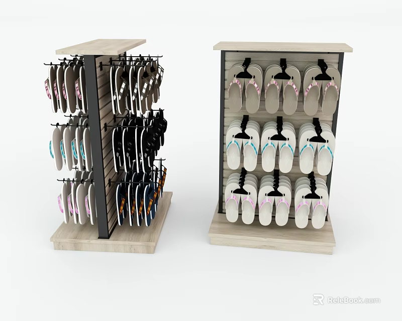 Display Shelves for Organized Flip Flops Storage with Hanging Hooks And Flat Racks 3d model 