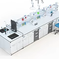 Modern Laboratory Interior With Lab Bench Cabinets Reagent Bottles And Ventilation Arm