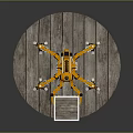 Orange Industrial Robotic Arm Handling Wooden Crate On Wooden Floor