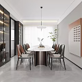Modern Restaurant Interior With Dining Table Chairs Pendant Light Wine Cabinet And Decorative Artwork