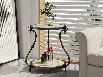 Elegant Double Tier Side Table With Marble Top And Metal Frame In Living Room 3d model