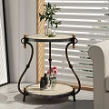 Elegant Double Tier Side Table With Marble Top And Metal Frame In Living Room