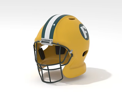 Yellow Football Helmet with Green and White Stripes and F Logo on Front 3d model