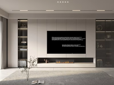 Modern Living Room TV Backdrop Cabinet With Fireplace And Open Shelves Design 3d model