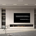 Modern Living Room TV Backdrop Cabinet With Fireplace And Open Shelves Design