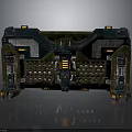 Industrial Mechanical Structure With Grille Panels Yellow Black Warning Stripes And Support Pillars